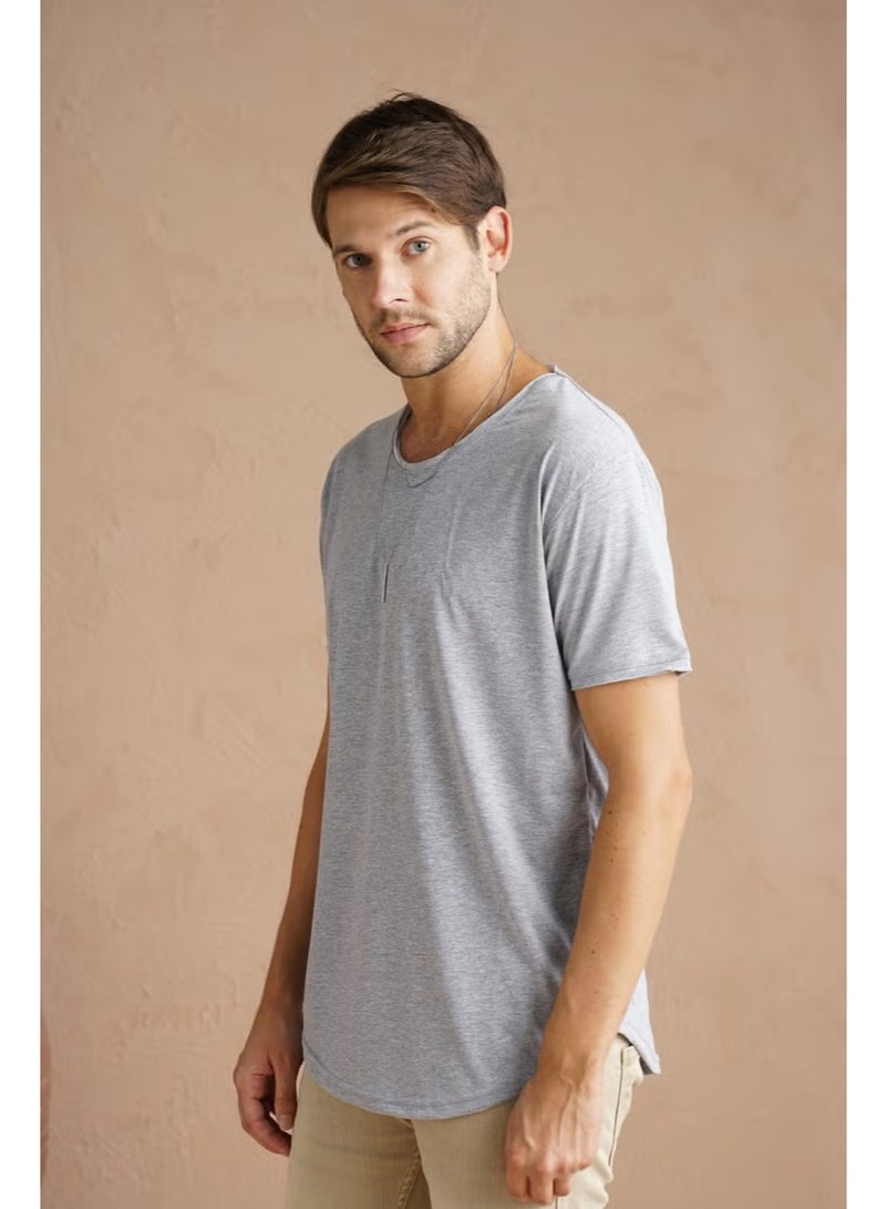 Cool Tarz Cool Style Gray Men's Oval Cut Slim Fit Sloppy Collar Casual T-Shirt - Image 3